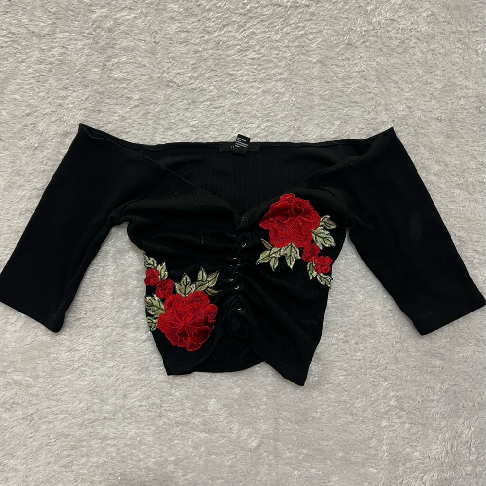 Black Floral Off-Shoulder Top
